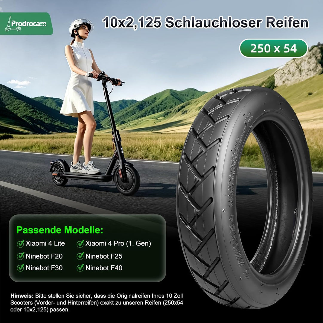 250 x 54 Reifen Schlauchlose für Xiaomi Mi4 Pro/Lite Elektroroller, 10 x 2,125 Reifen für Ninebot F2