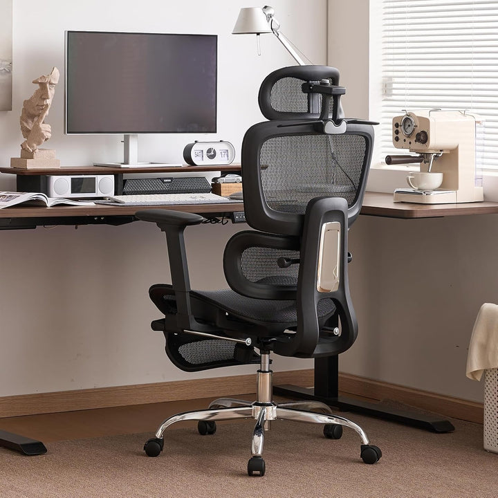 LarkLeaves Ergonomischer Bürostuhl mit Fussstuhl & 3D Armlehnen - Gaming Stuhl mit 5-Fach Höhenverst