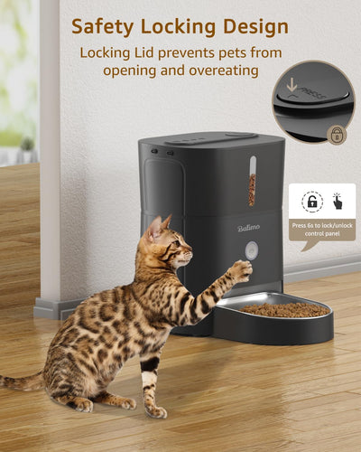Balimo Futterautomat Katze, 3L Automatischer Futterspender Katze Mit Edelstahlnapf & Drehverschluss-