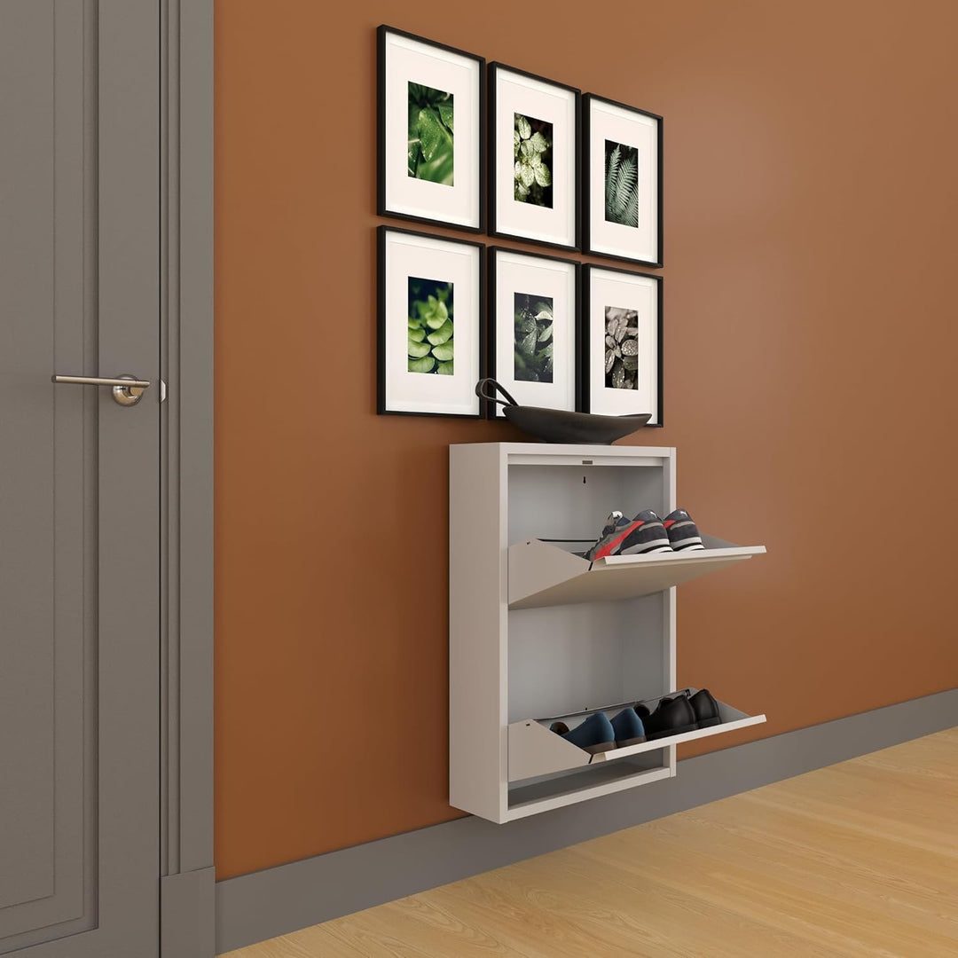furni24 Schuhschrank Schmal – Platzsparender Metall-Schrank mit Magnetklappen, Platz für 4-6 Paar Sc