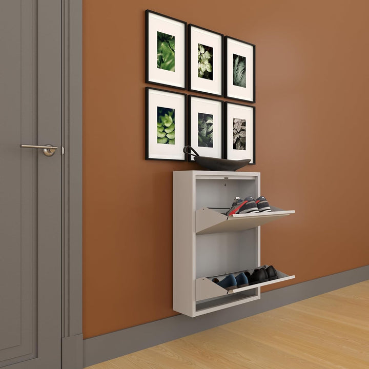 furni24 Schuhschrank Schmal – Platzsparender Metall-Schrank mit Magnetklappen, Platz für 4-6 Paar Sc