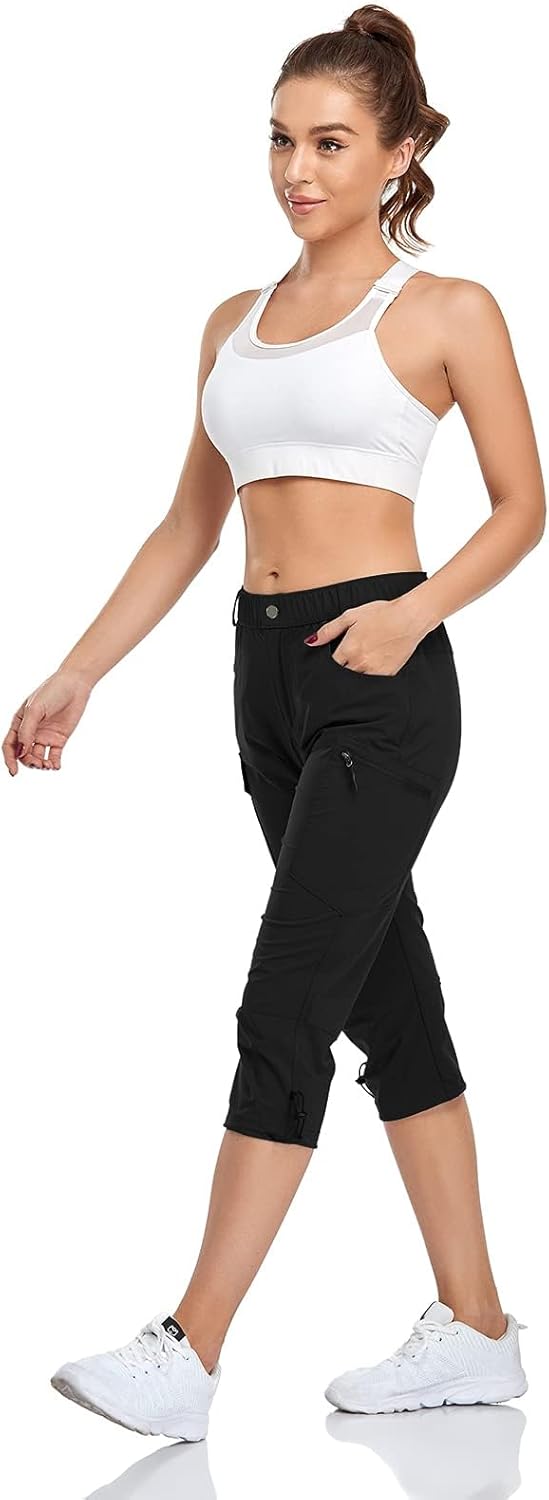 GymBrave Wanderhose Damen 3/4 Trekkinghose Stretch Leiche schnell trocknend Cargo Caprihose Sommer O