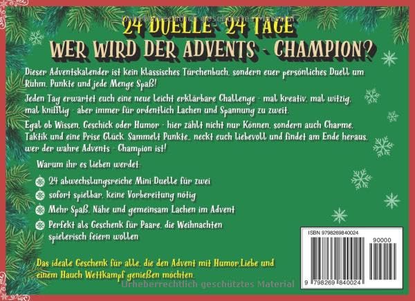 Adventskalender für Paare – Das grosse Advents-Duell: 24 Duelle, 24 Tage, 1-gegen-1 interaktiver Wei