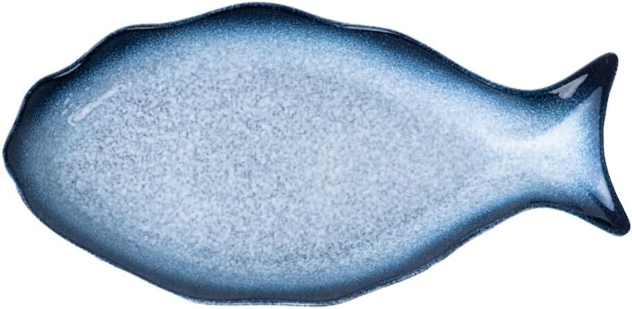 Cabilock Fischteller Keramik Fischplatte Porzellan Servierteller Fischform Lachsplatte Vorlegeplatte