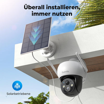 Codnida Überwachungskamera Aussen Akku Solar,360° Kamera Überwachung Aussen,Kabellos WLAN Kamera Out