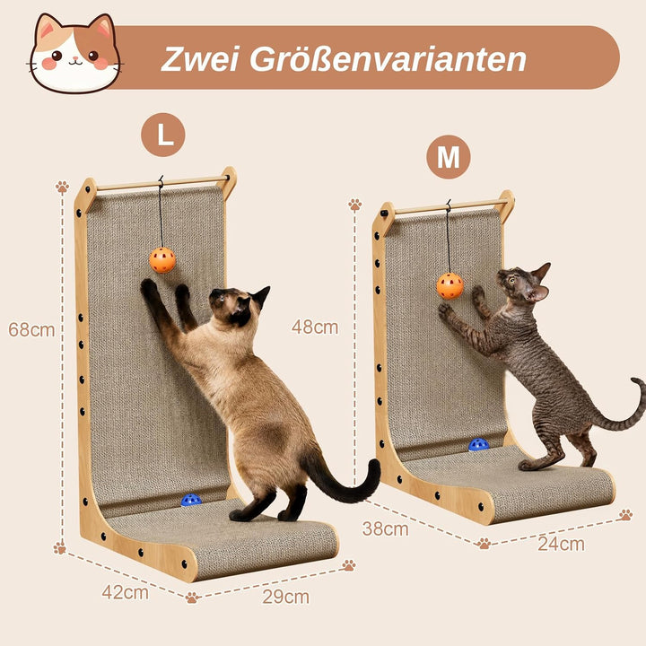Kratzbrett Katze 48 cm L-förmige Kratzpappe für Katzen widerstandsfähiges Katzenkratzbrett mit Ball