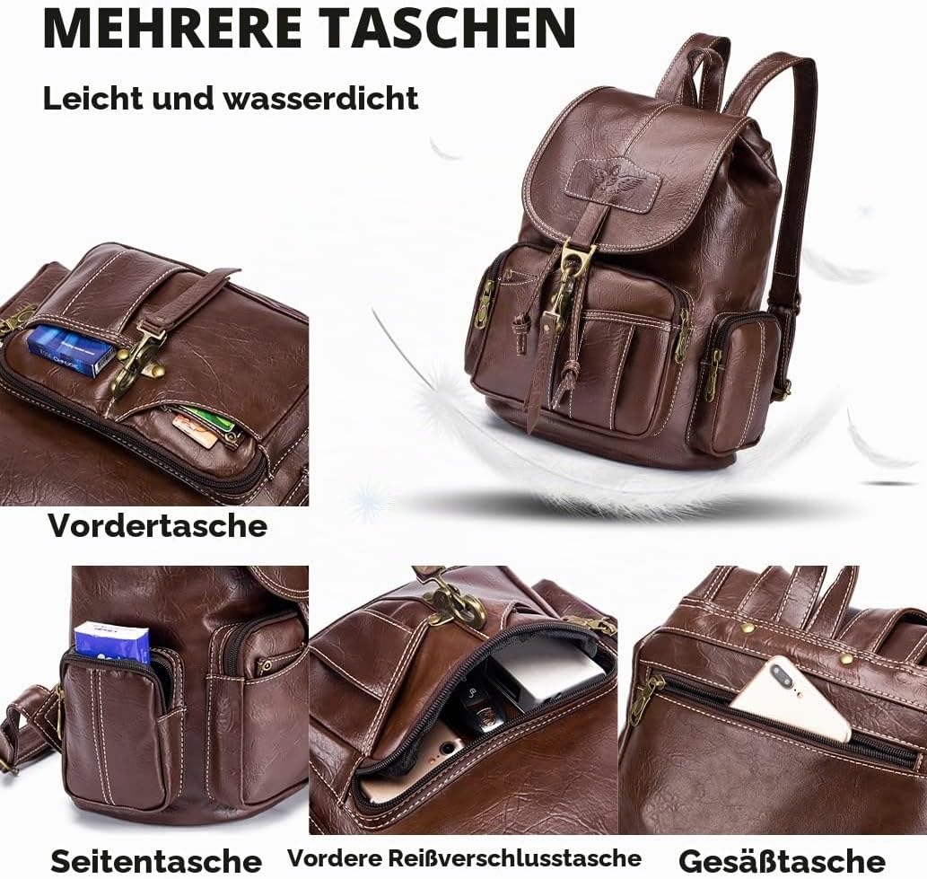 SPAHER® Rucksack Damen Klein Leder, Wasserdicht Mini Rucksack Damen Elegant Daypack Casual Anti Dieb