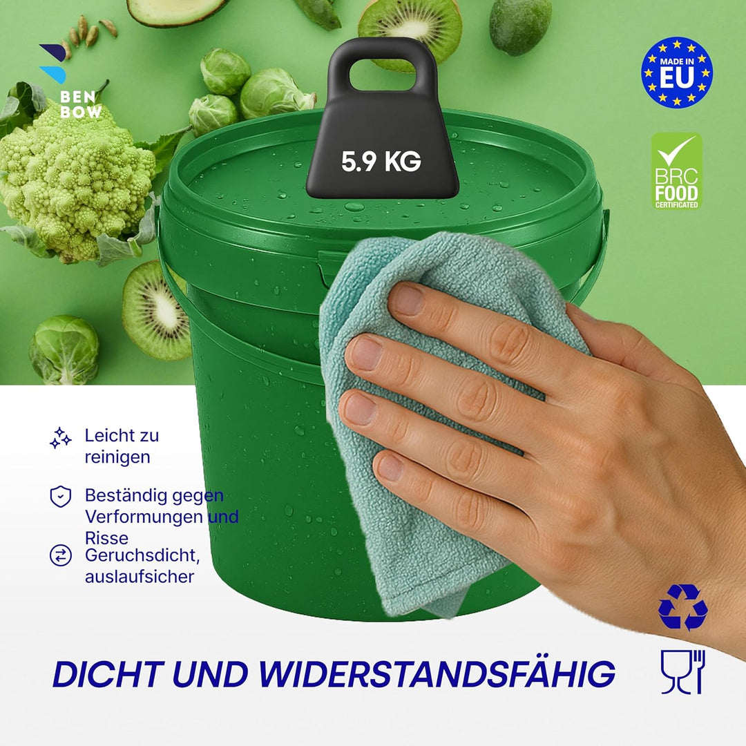 BenBow Eimer mit Deckel 1l grün 5X 1 Liter - lebensmittelecht, stabil, luftdicht, auslaufsicher, ger
