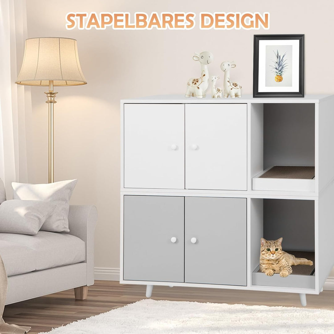 COSTWAY Katzenschrank für Katzentoilette, 2 in 1 Beistelltisch Katzenhaus, Katzenklo Schrank mit Kra