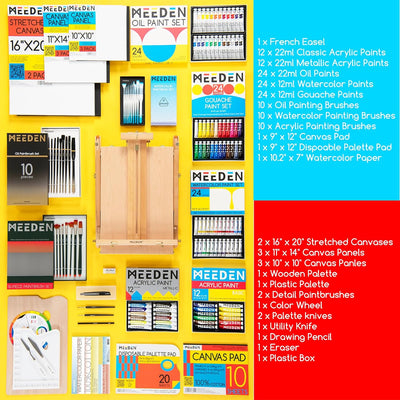 MEEDEN 149Pcs Malen Set, Deluxe Malen Zubehör mit Französisch Staffelei, Öl Aquarell Gouache Acryl F