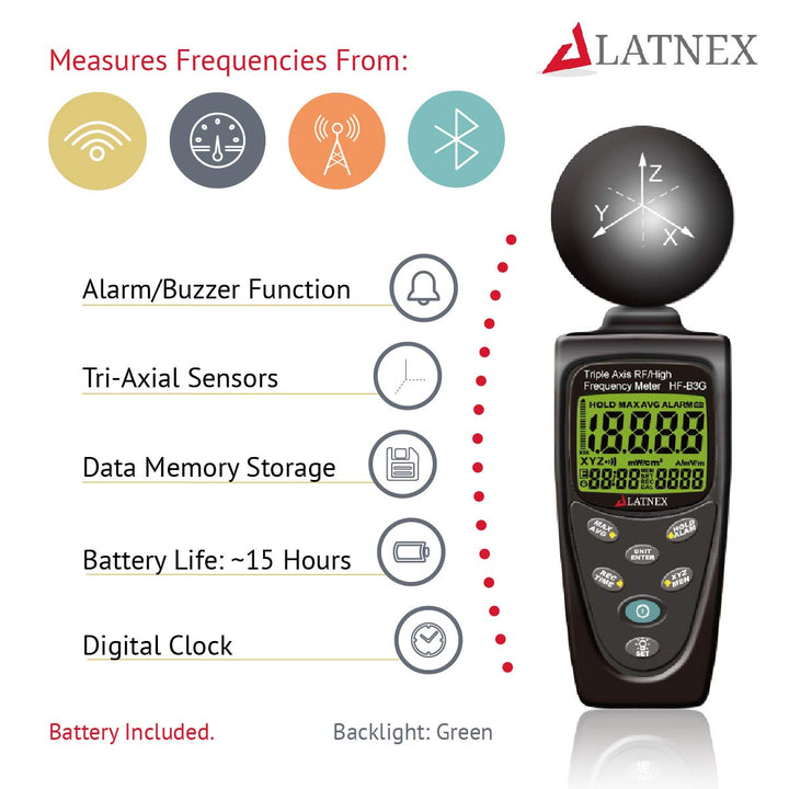 LATNEX HF-B3G Triple Axis HF RF Power Meter Analysegerät und Detektor Messen EMF cell phones-smart m