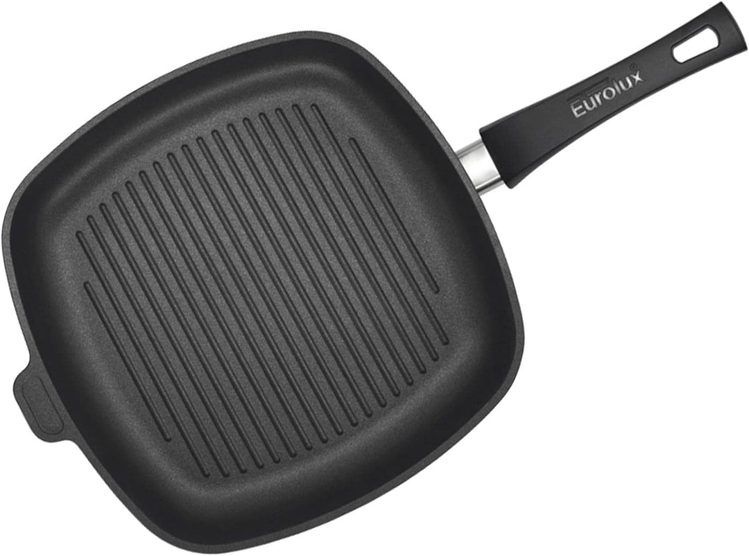 Eurolux Grillpfanne Set & Glas-Deckel 28x28 cm - grosse flache quadratische Guss-Pfanne mit Beschich