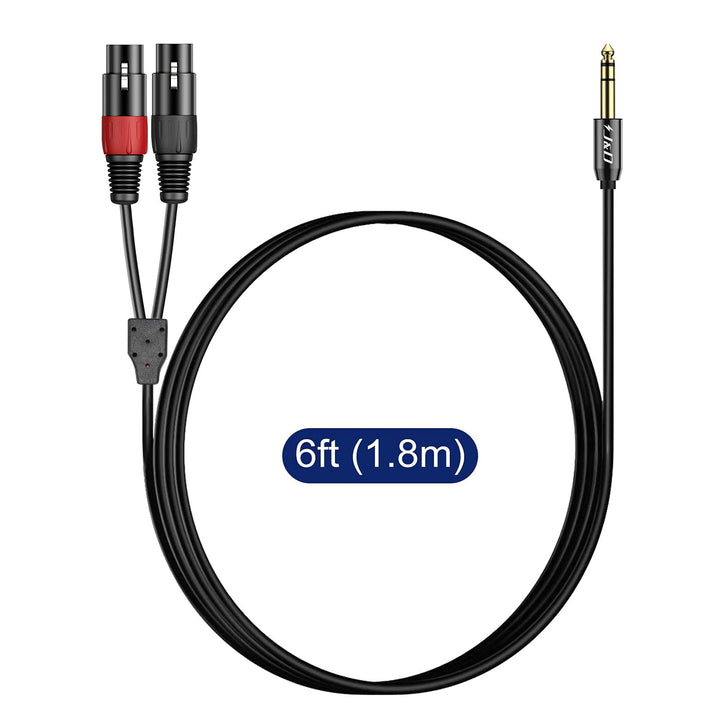 J&D 6,35 mm (1/4 Zoll) TRS Stecker auf Dual XLR Weiblich Y Splitter Kabel, 2 XLR Weiblich zu 6,35mm
