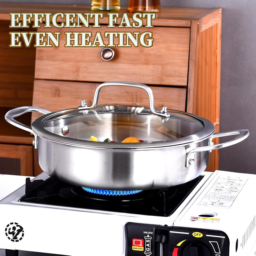 Servierpfanne 24 cm: Dreilagige Edelstahl Pfanne,Tri-ply Stainless Steel Sauteuse,Schmorpfanne mit D