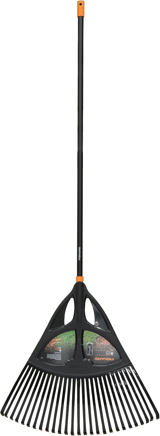 Fiskars Laubbesen, 27 Zinken, Breite: 65 cm, Kunststoff-Zinken/Aluminium-Stiel, Schwarz/Orange, XL,
