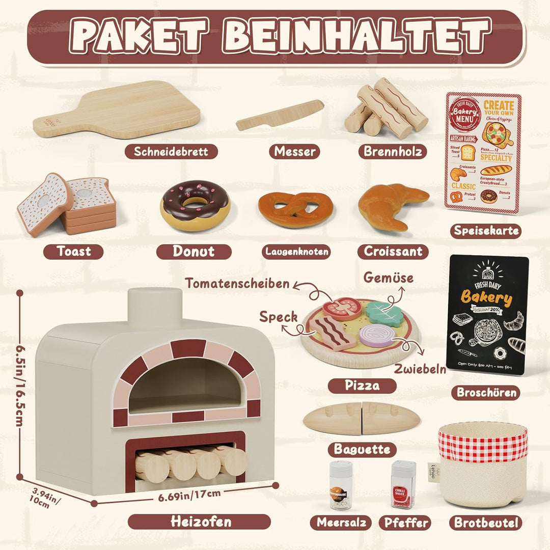 Lehoo Castle Kinderküche Zubehör Holz, Spielküche Zubehör, Pizza Kinderküche, Backset für Kinder, Ro