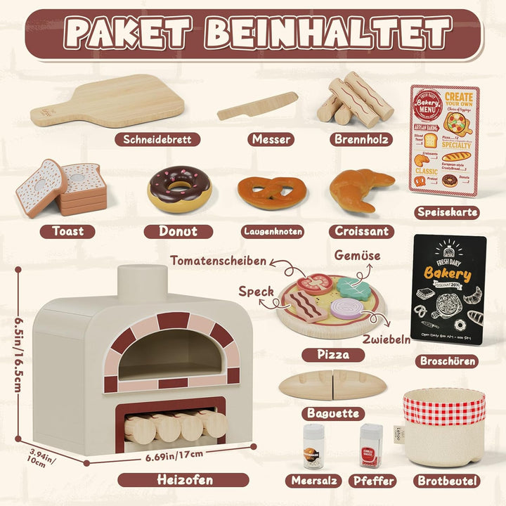 Lehoo Castle Kinderküche Zubehör Holz, Spielküche Zubehör, Pizza Kinderküche, Backset für Kinder, Ro