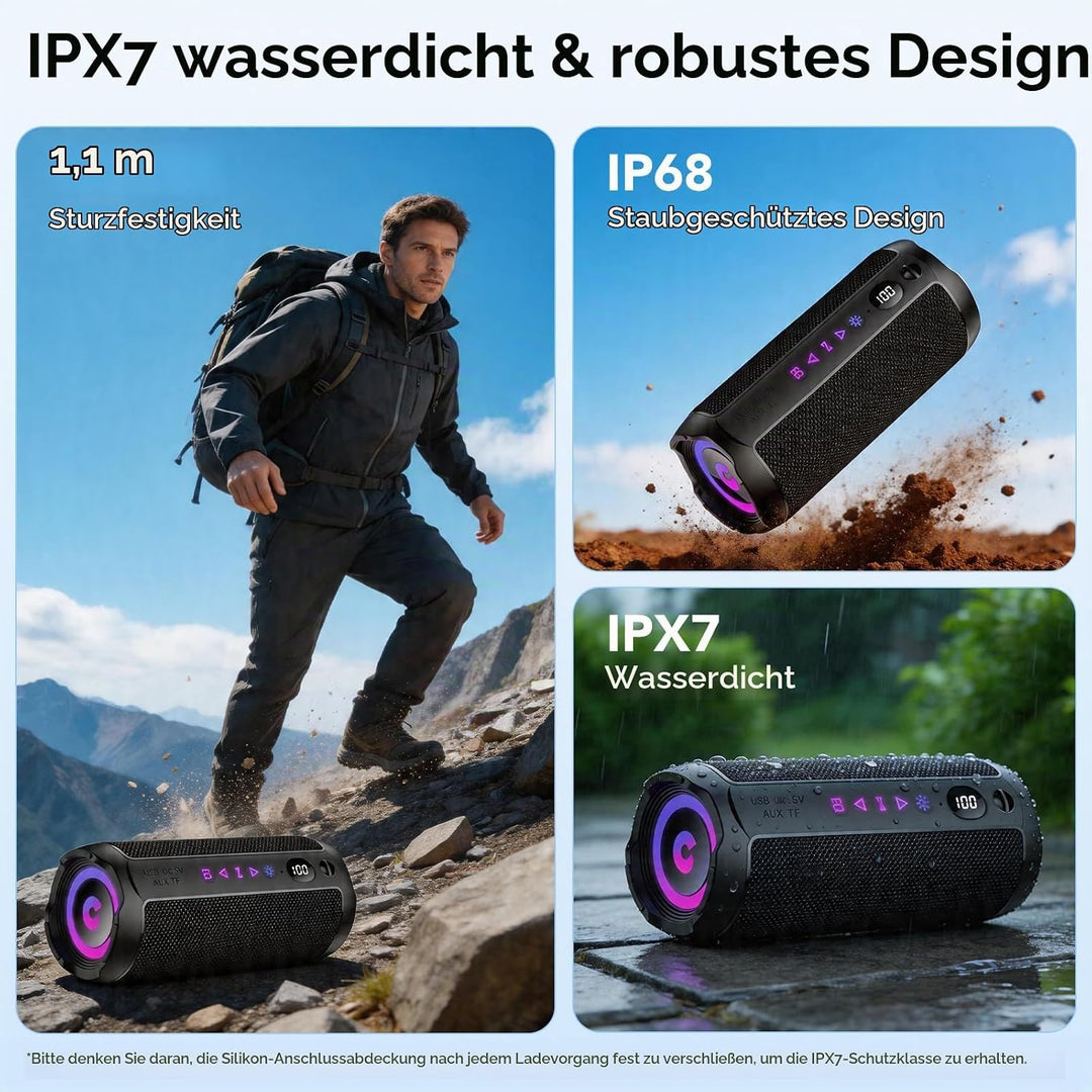 coioc Bluetooth Lautsprecher mit Licht, Bluetooth 5.4 Musikbox,25W Dual Lautsprecher, LED Anzeige &amp;