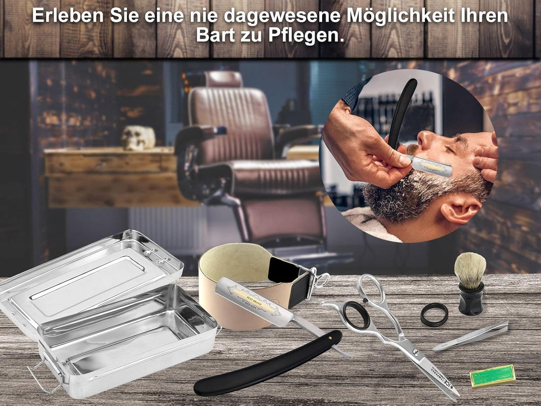Rasiermesser Set 7 Teilig Streichriemen Paste Solingen Rasierpinsel mit Rasier Box