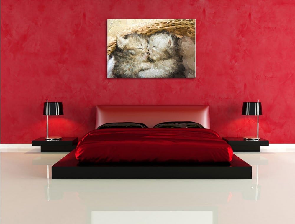 Katzenbabys Pinsel Effekt, Format: 100x70 auf Leinwand, XXL riesige Bilder fertig gerahmt mit Keilra