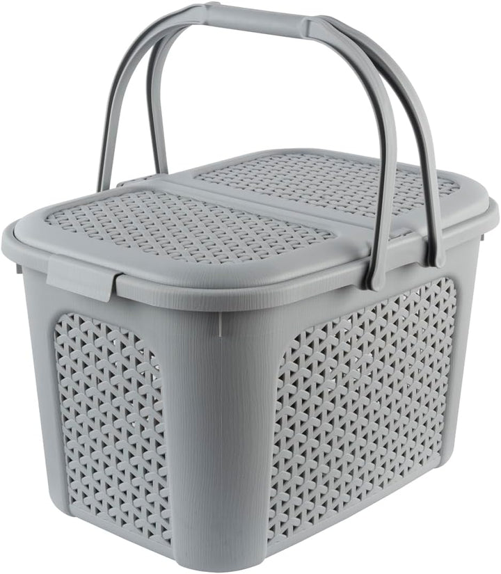 keeeper Picknick-Korb mit Deckel, Rattanoptik, Für Picknick, Camping und mehr, 35 x 46 x 28,5 cm, In