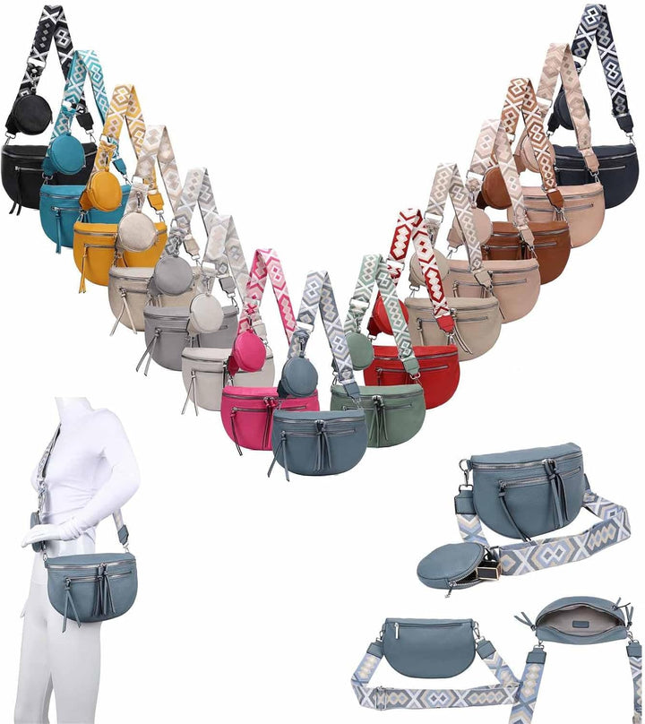 OBC ITALYSHOP24 Damen Tasche Umhängetasche Brusttasche Muster Gürtel Bauchtasche Crossbody Gürteltas