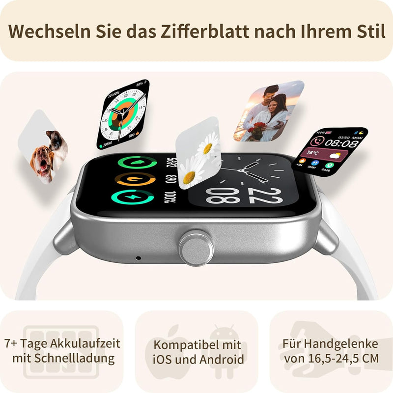 Yoever Smartwatch für Damen Herren, Telefonfunktion und Alexa Built-in, 1.8" Fitnessuhr mit Herzfreq