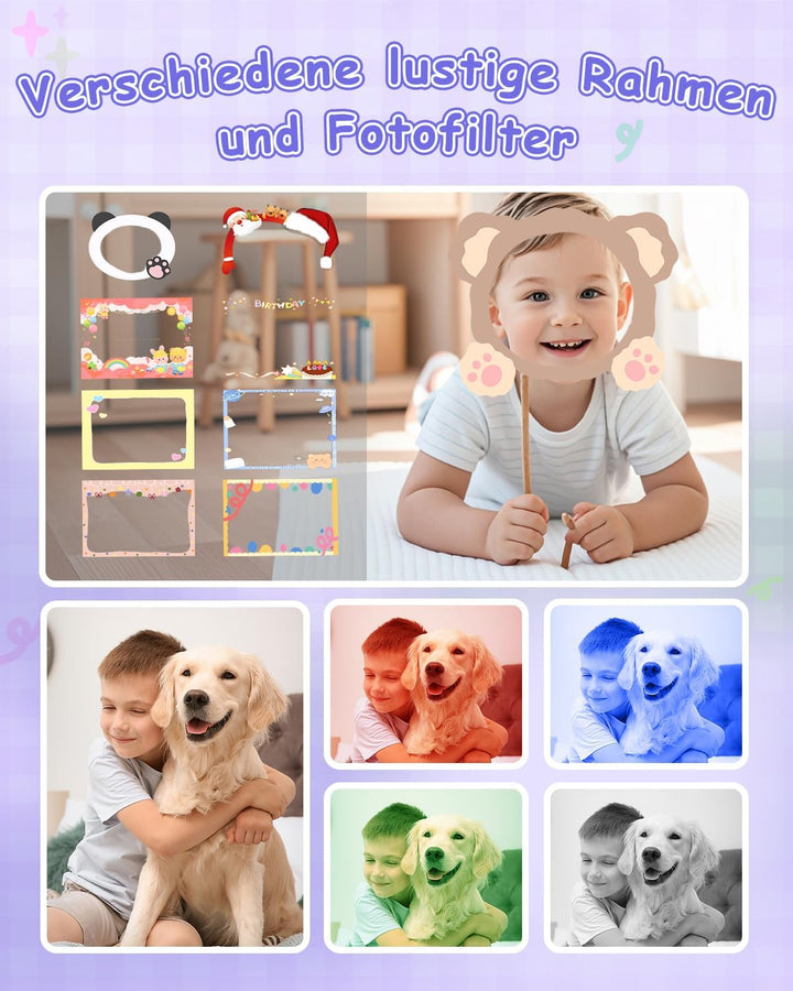 Sofortbildkamera Kinder, 1080P Dual-Linse Kinderkamera Sofortbildkamera, 2" Bildschirm Digitalkamera