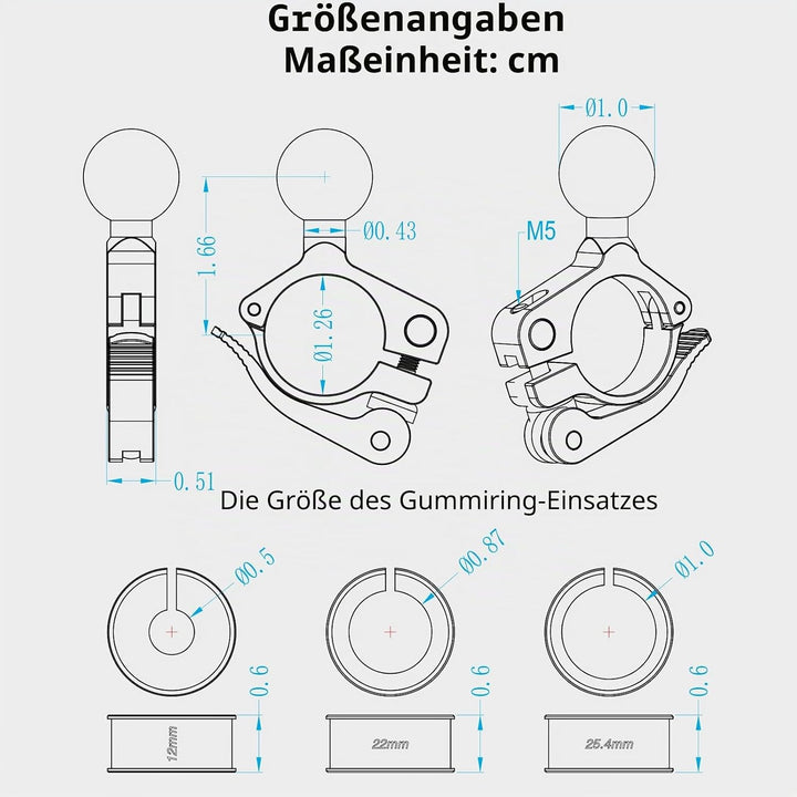 BRCOVAN 2St, Lenkerklemmhalterung aus Aluminiumlegierung mit 1 Zoll TPU-Kugel für Schienendurchmesse