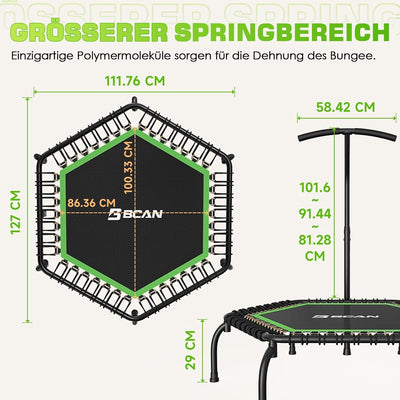 BCAN 250KG Mini-Trampolin, Ø 123CM Fitness-Trampolin mit Bungees, 3-Fach Verstellbarer Schaumstoffgr