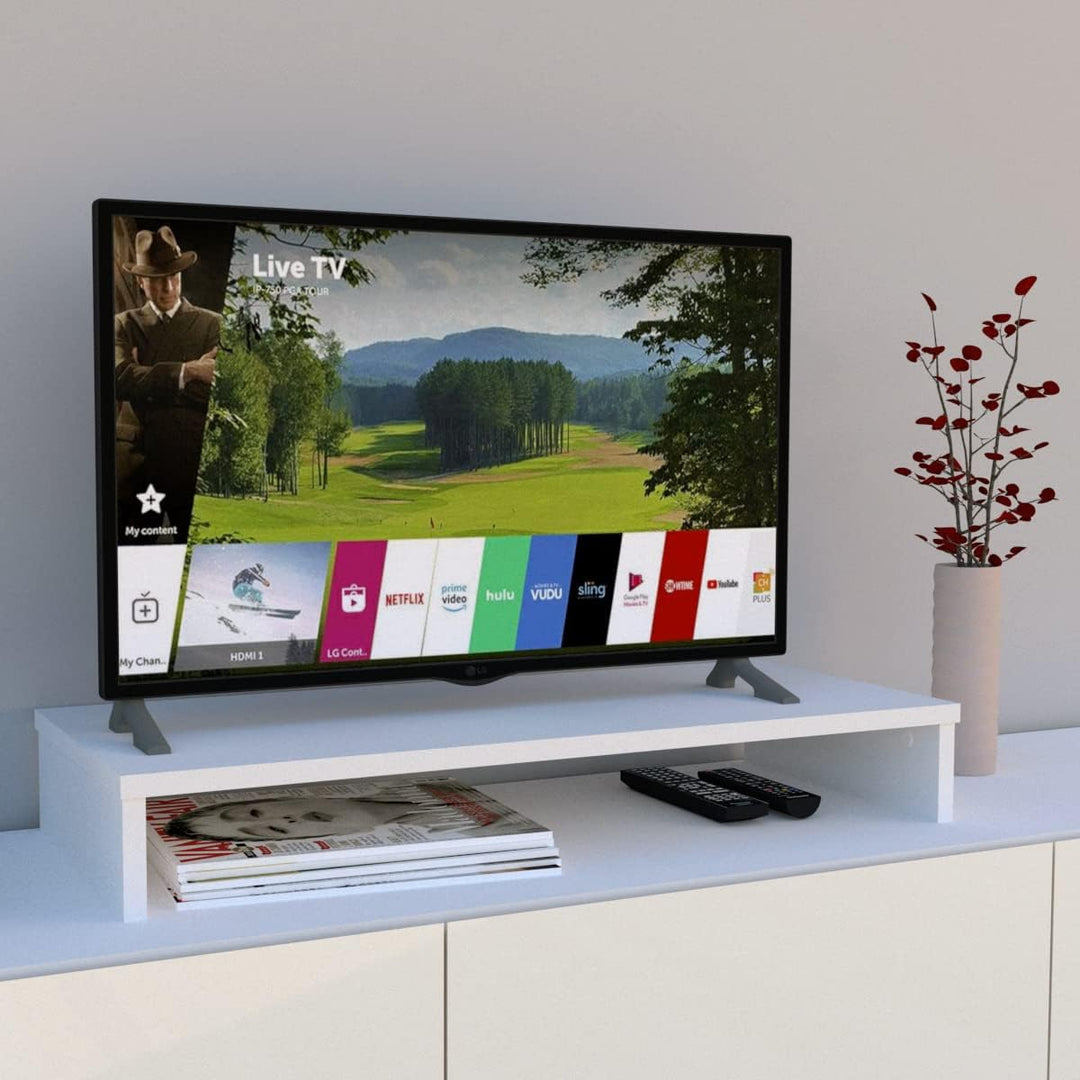 Henor TV-Ständer aus FSC® Holz, TV-Bildschirmerhöhung, 85 x 35 x 12 cm, Tragkraft 50 kg, Weiss 85x35