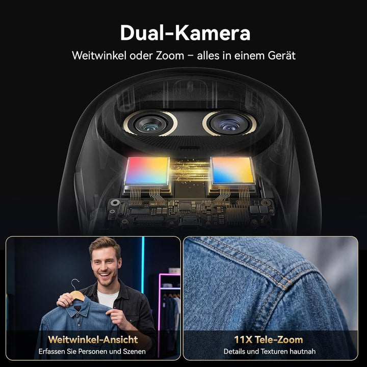 EMEET Piko Dual 4K Webcam mit Fernbedienung, Streaming Kamera mit Dual-Objektiv (Weitwinkel & Tele),