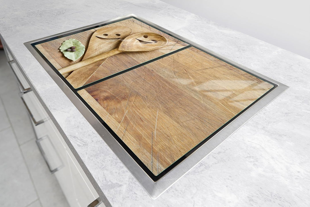 TMK ArtDeko Herdabdeckplatte 2 Teilig 30x52 + 40x52 cm - Spritzschutz Herdabdeckung – Herdschutz aus