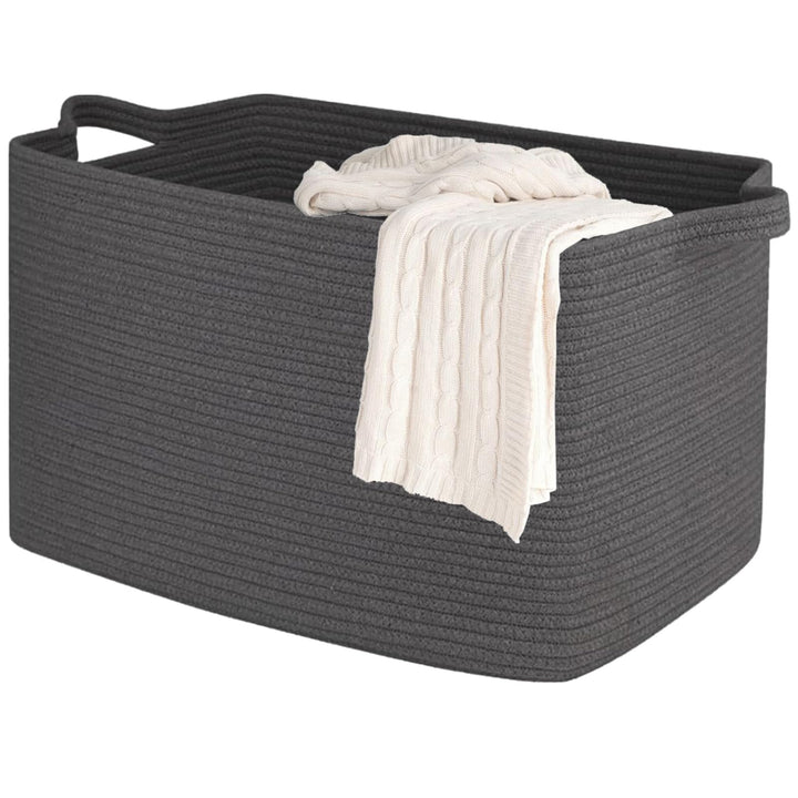 Baumwollseil Aufbewahrungskorb Square(63L, Dunkelgrau), Aufbewahrungskorb Kinder mit Griffen, Korb A
