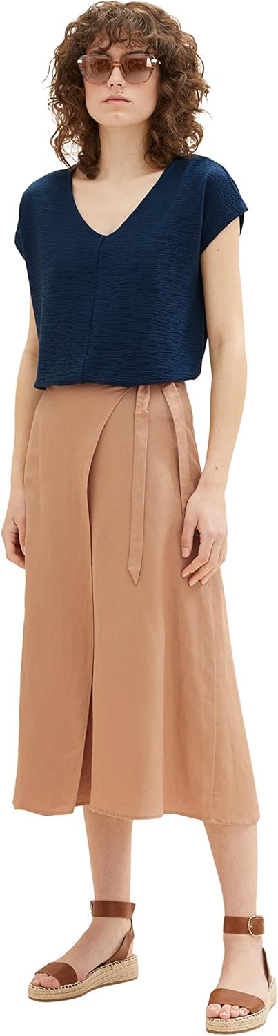 TOM TAILOR Damen Basic T-Shirt im Material-Mix 3XL 11758 - Midnight Sail, 3XL 11758 - Midnight Sail