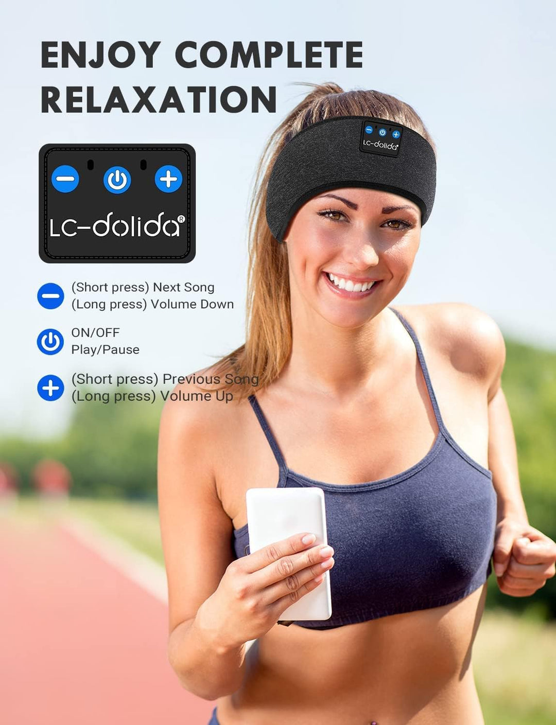 LC-dolida Schlafkopfhörer Bluetooth 5.4, Schlaf Stirnband Kopfhörer Headband Schlafmaske, Sportskopf