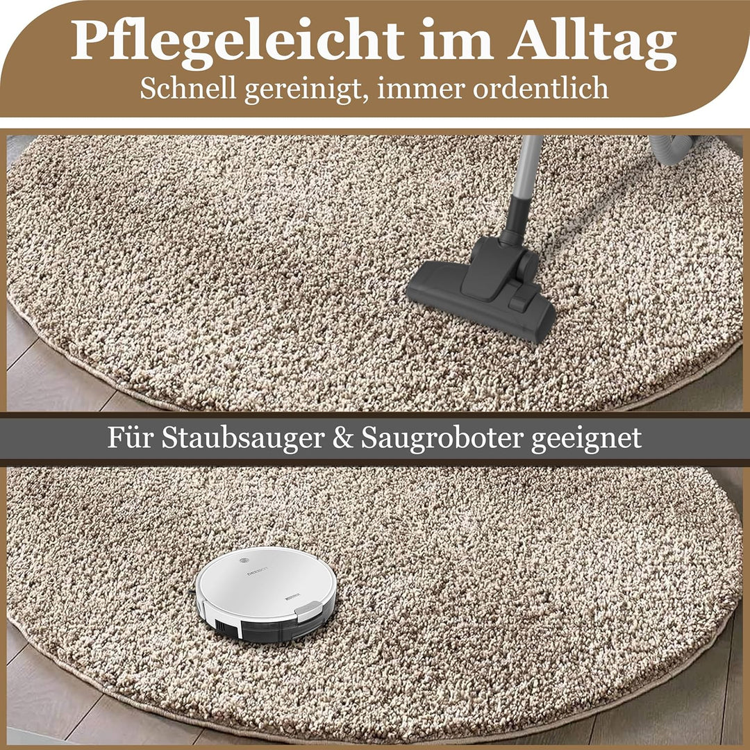 Taracarpet Shaggy Teppich Wohnzimmer Venezia Hochflor Langflor Teppiche modern Beige 120 cm rund 120