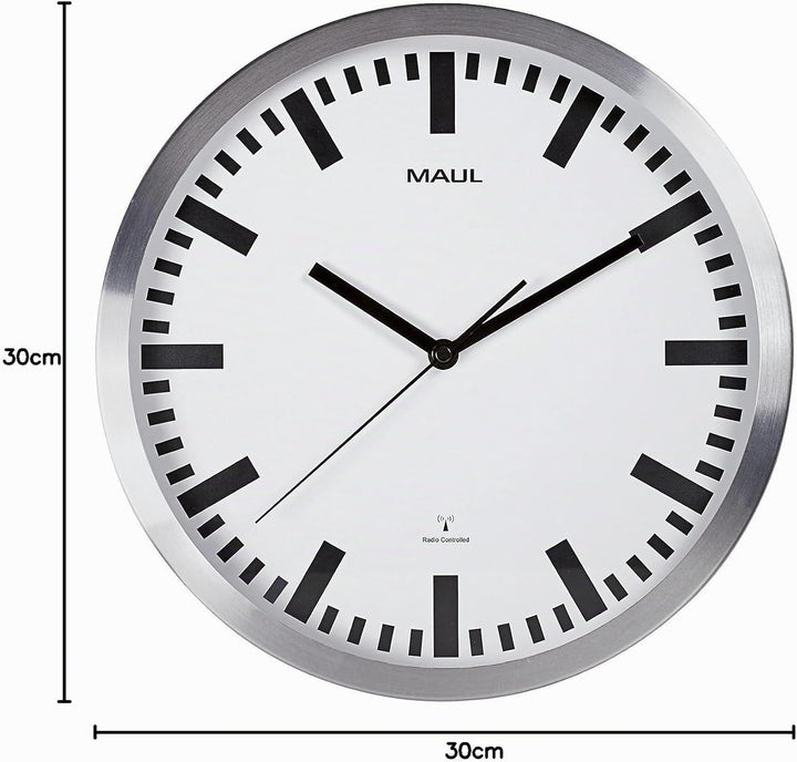 MAUL Wanduhr MAULpilot Ø 30cm | stilvolle Uhr mit weissem Ziffernblatt | gute Lesbarkeit | automatis