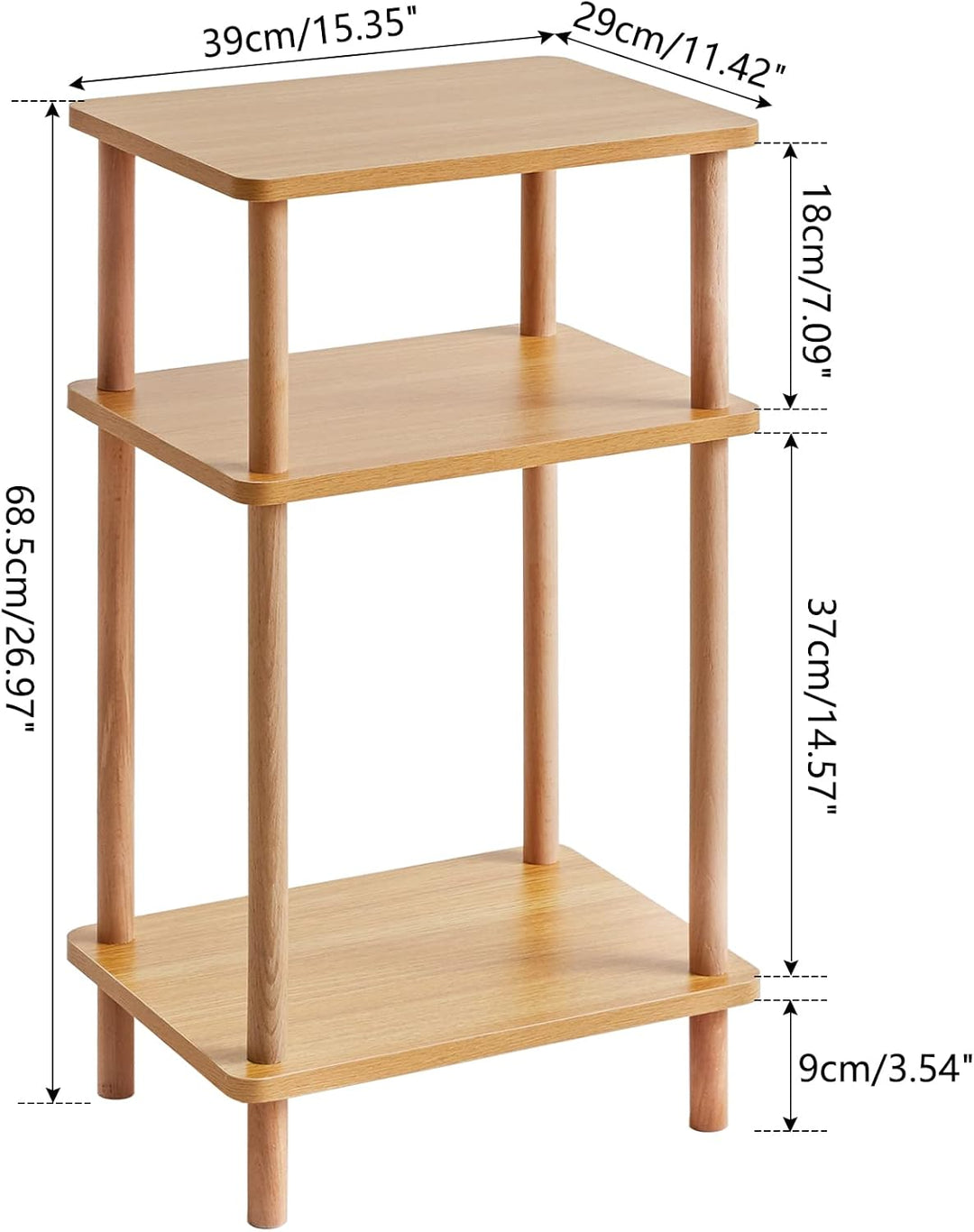 IBUYKE Holz Beistelltisch, Nachttische mit 3 Ebenen, 39x29x68.5cm, Couchtisch, Sofatisch, für Schlaf