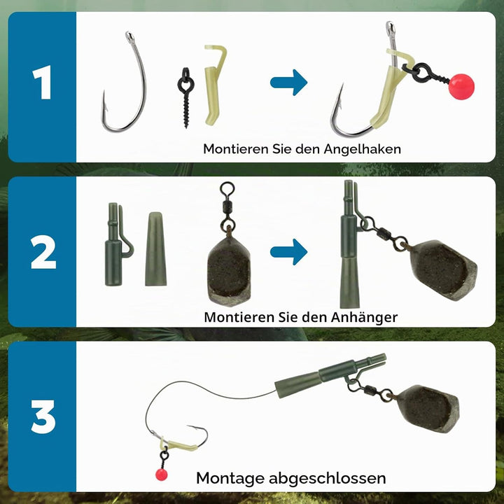 SF 217pcs Karpfenangel-Zubehörset mit Angelkoffer Inklusive Anti-Tangle-Hülle, Köderschrauben, Haken