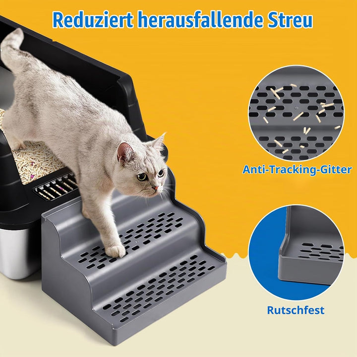 Katzenklo-Rampe, 3-stufige Katzentreppe für Katzenklo mit Filterfunktion, herausnehmbare Schale, was