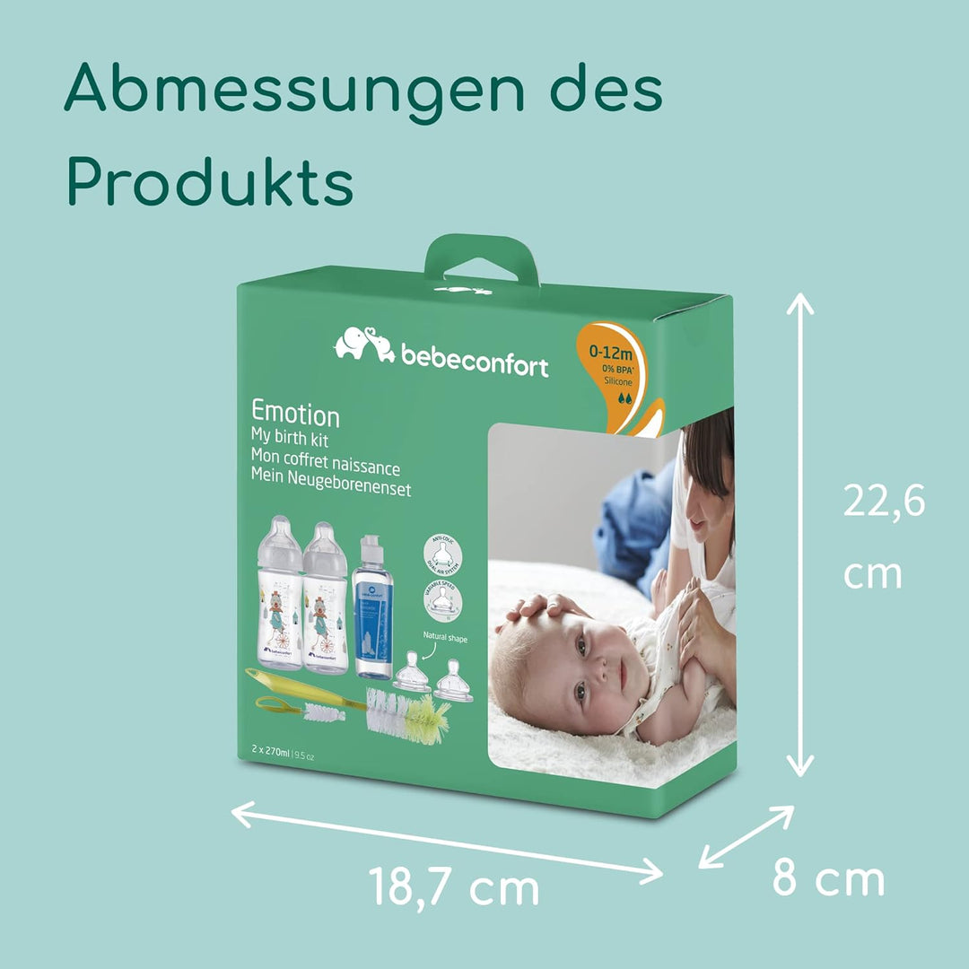 Bebeconfort Emotion Geburtsset, inklusive Babyflaschen Geschenkset 2 Babyflaschen 270 ml, 2 Sauger,