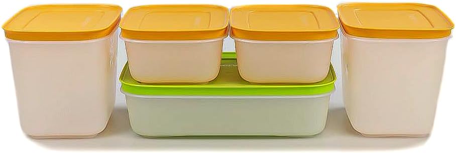 TUPPERWARE Gefrier-Behälter 1,0 L grün-weiss + 450 ml (2) +1,1 L (2) orange-weiss 27960