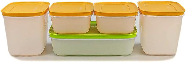 TUPPERWARE Gefrier-Behälter 1,0 L grün-weiss + 450 ml (2) +1,1 L (2) orange-weiss 27960