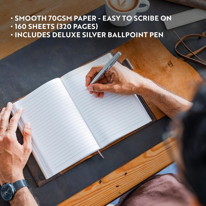 Nachfüllbares Leder Tagebuch für Erwachsene - Geschenkset mit Luxus Stift - MOONSTER® Handgefertigte