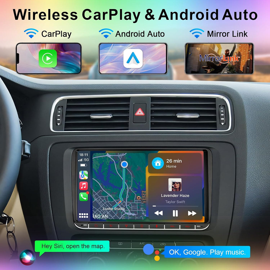 Autoradio mit Navi Bildschirm für VW Golf 5/6 Seat Passat Sharan Tiguan,9 Zoll Golf Radio mit Apple