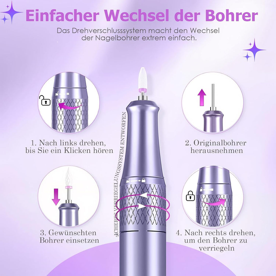 Nagelfräser Elektrisch für Gelnägel 45000 U/Min Maniküre Pediküre Set Elektrische Nagelfräser Profes