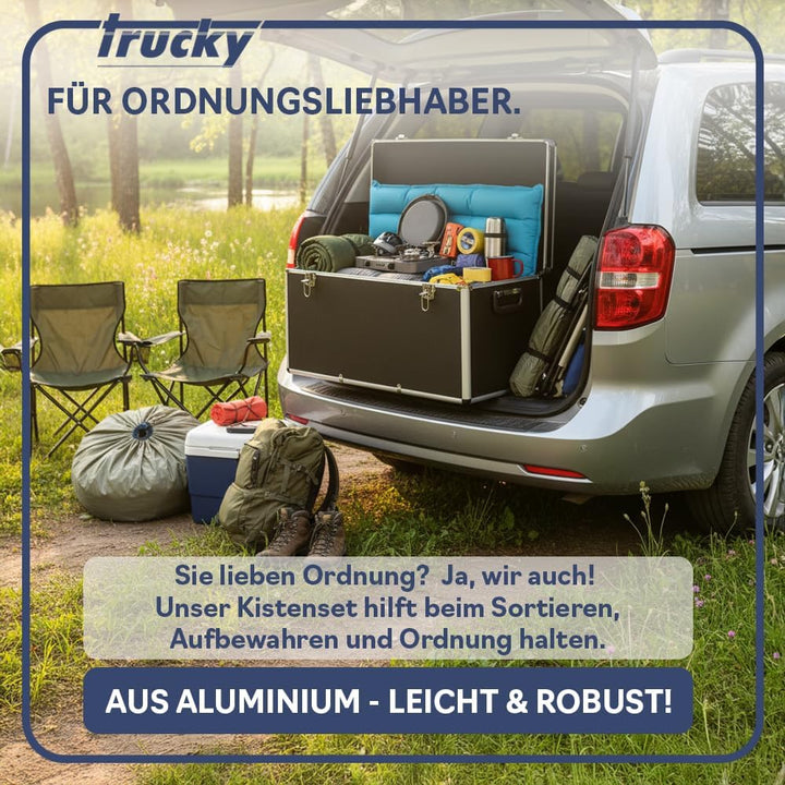 trucky Aluminium 3er Set Schwarz Boxen Alukiste 3x Alu Box Koffer Kiste Transportbox Werkzeugkiste W