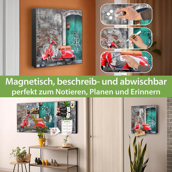 banjado® Grosser Schlüsselkasten aus Glas - Schlüsselbox 30x30cm 50 Haken - Motiv Italienischer Roll