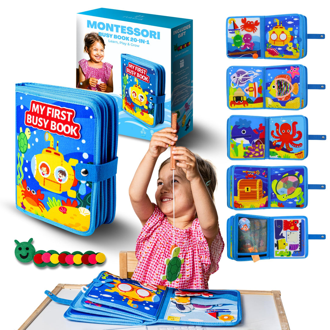 Montessori Busy Book für Kinder von 1, 2, 3 und 4 Jahren, Busy Board, interaktives Lernbuch, sensori